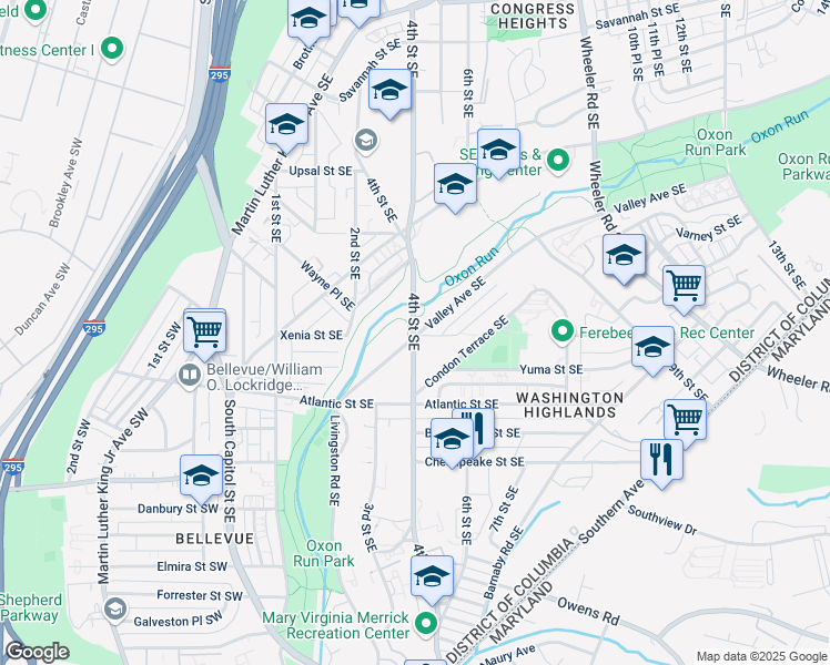 map of restaurants, bars, coffee shops, grocery stores, and more near 400 Xenia Street Southeast in Washington