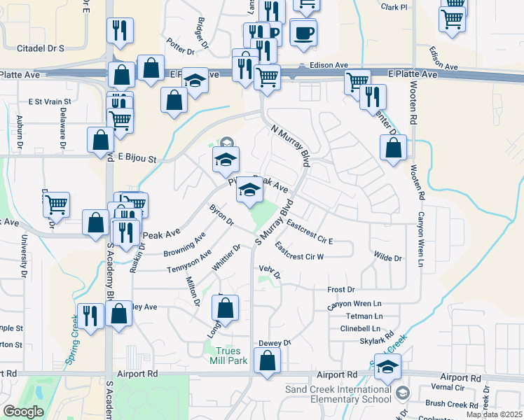 map of restaurants, bars, coffee shops, grocery stores, and more near in Colorado Springs