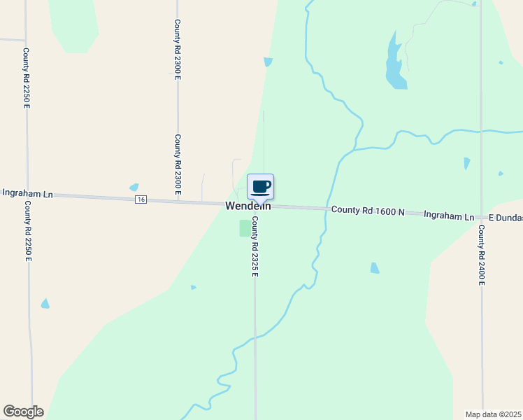 map of restaurants, bars, coffee shops, grocery stores, and more near 5953 County Road 1600 North in Newton
