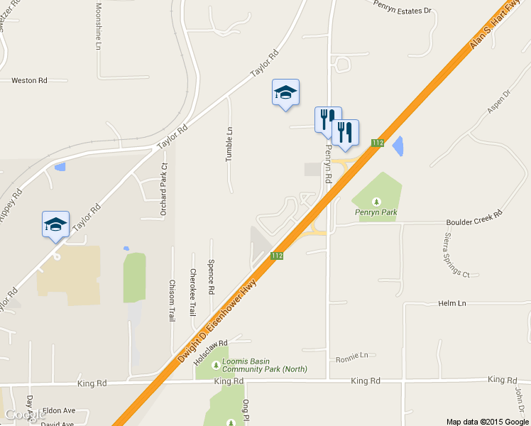 map of restaurants, bars, coffee shops, grocery stores, and more near 7180 Orchard Circle in Penryn