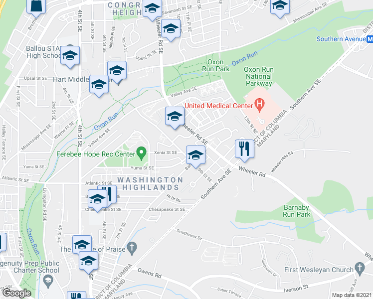 map of restaurants, bars, coffee shops, grocery stores, and more near 3868 9th Street Southeast in Washington