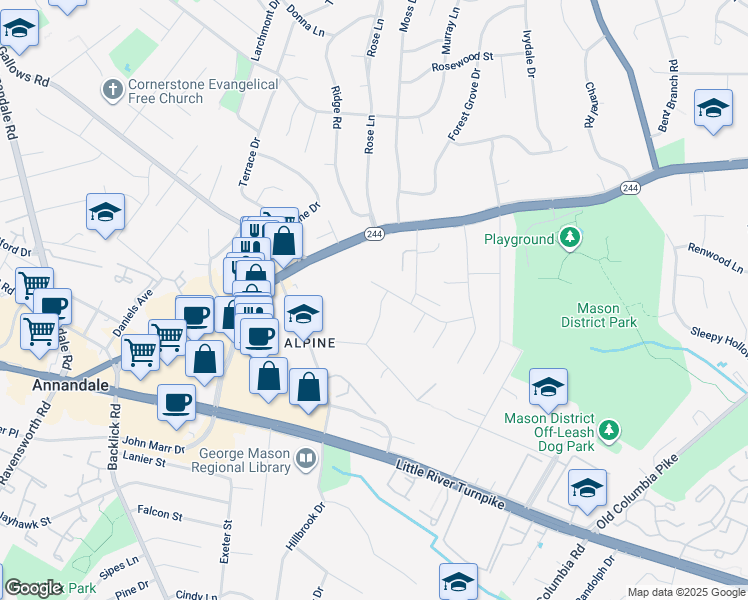 map of restaurants, bars, coffee shops, grocery stores, and more near 4202 Cordell Street in Annandale