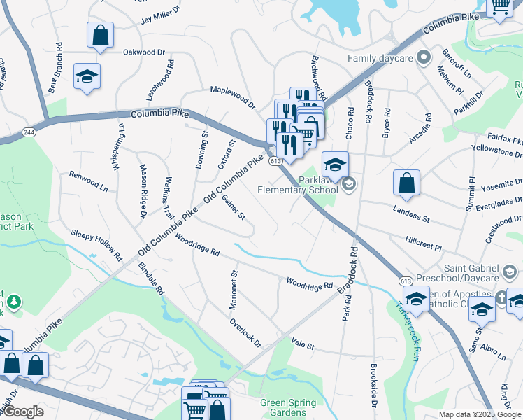 map of restaurants, bars, coffee shops, grocery stores, and more near 6437 Holyoke Drive in Annandale
