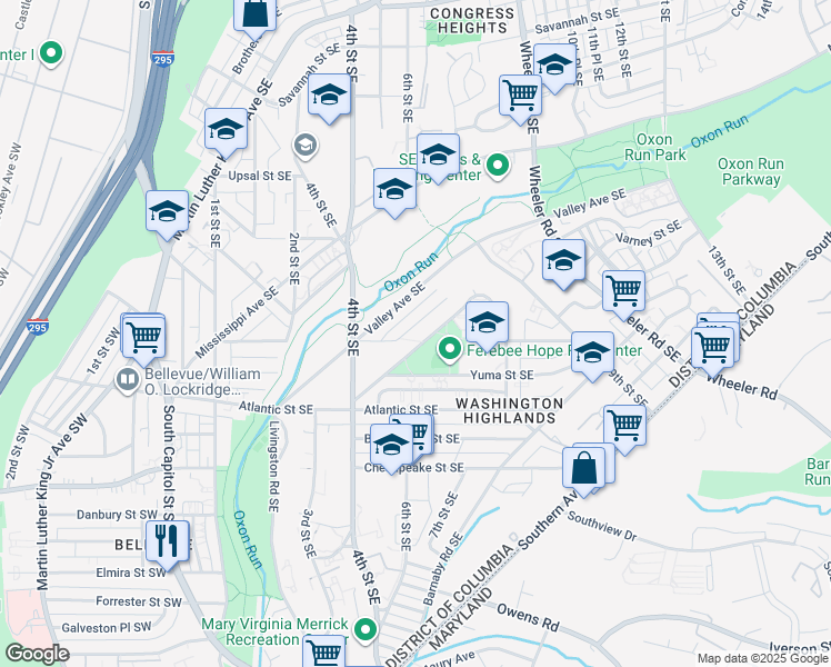 map of restaurants, bars, coffee shops, grocery stores, and more near 509 Foxhall Place Southeast in Washington