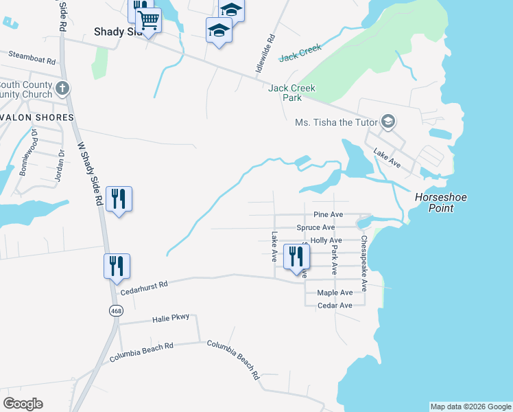 map of restaurants, bars, coffee shops, grocery stores, and more near 1191 Poplar Avenue in Shady Side