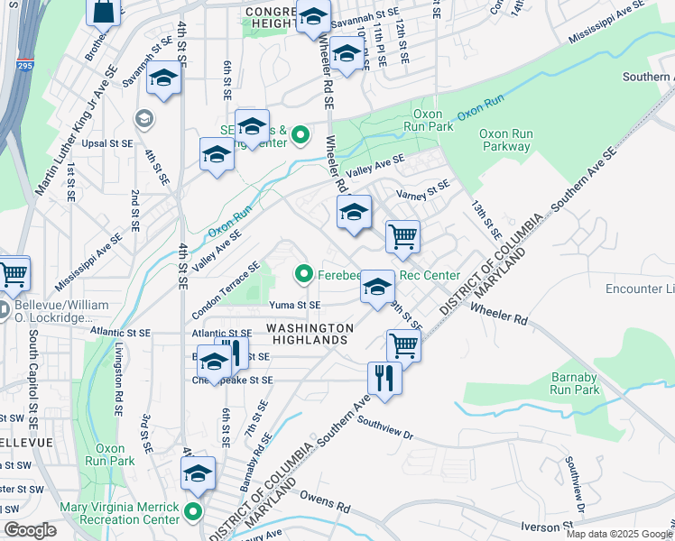 map of restaurants, bars, coffee shops, grocery stores, and more near 834 Xenia Street Southeast in Washington