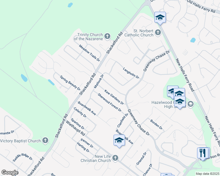 map of restaurants, bars, coffee shops, grocery stores, and more near 1637 Somerset Shire Drive in Florissant