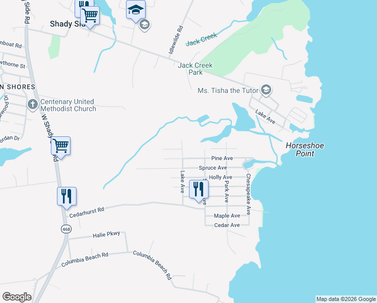 map of restaurants, bars, coffee shops, grocery stores, and more near 1205 Poplar Avenue in Shady Side