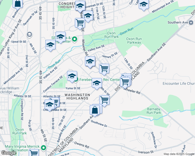 map of restaurants, bars, coffee shops, grocery stores, and more near 3868 9th Street Southeast in Washington