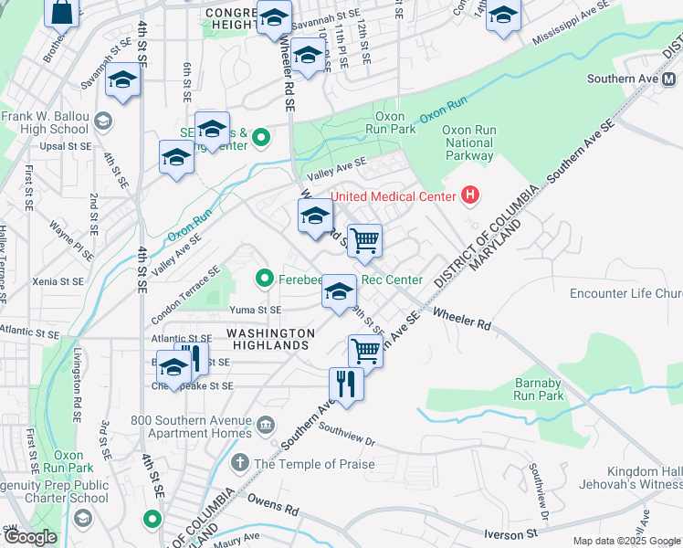 map of restaurants, bars, coffee shops, grocery stores, and more near 3868 9th Street Southeast in Washington