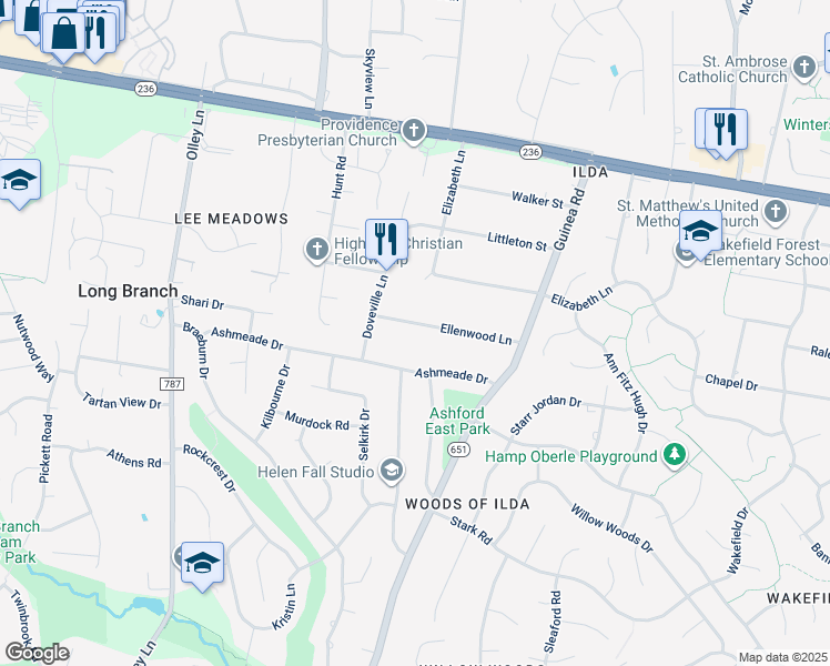 map of restaurants, bars, coffee shops, grocery stores, and more near 9017 Ellenwood Lane in Fairfax
