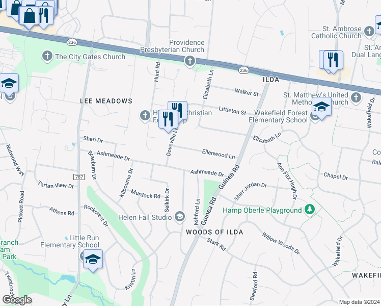 map of restaurants, bars, coffee shops, grocery stores, and more near 9017 Ellenwood Lane in Fairfax