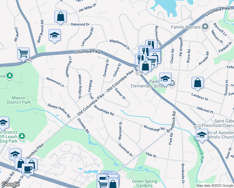 map of restaurants, bars, coffee shops, grocery stores, and more near 6473 Gainer Street in Annandale