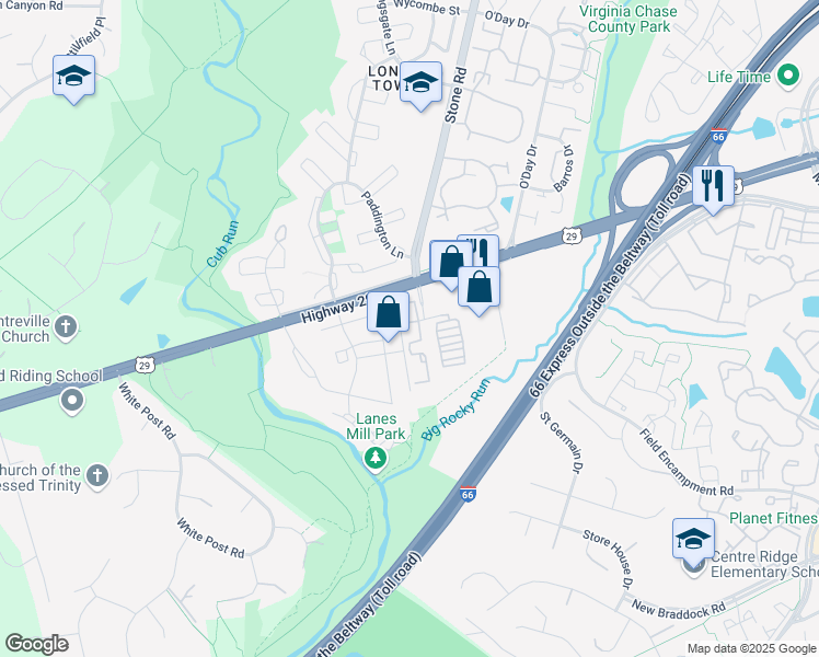 map of restaurants, bars, coffee shops, grocery stores, and more near 14711 Bonnet Terrace in Centreville