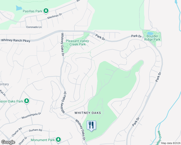 map of restaurants, bars, coffee shops, grocery stores, and more near 3501 Black Oak Drive in Rocklin