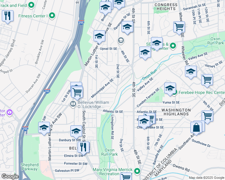 map of restaurants, bars, coffee shops, grocery stores, and more near 101 Independence Avenue Southeast in Washington