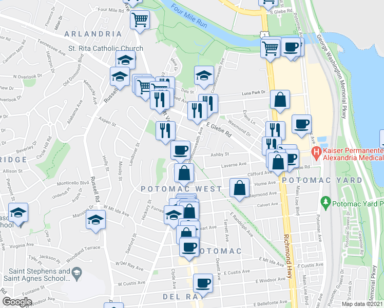 map of restaurants, bars, coffee shops, grocery stores, and more near 101 Independence Avenue Southeast in Washington