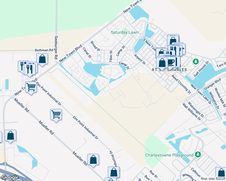 map of restaurants, bars, coffee shops, grocery stores, and more near 1004 Dyess Way in Saint Charles