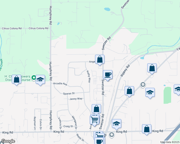 map of restaurants, bars, coffee shops, grocery stores, and more near 3167 Kathy Way in Loomis