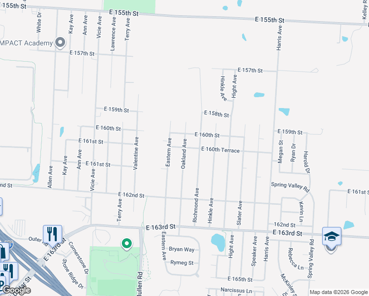 map of restaurants, bars, coffee shops, grocery stores, and more near 16103 Oakland Avenue in Belton