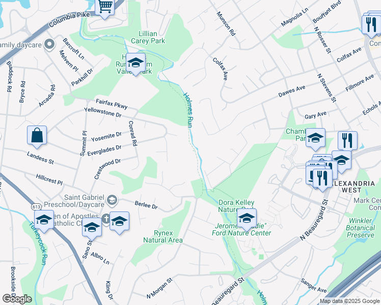 map of restaurants, bars, coffee shops, grocery stores, and more near 6011 Crater Place in Alexandria