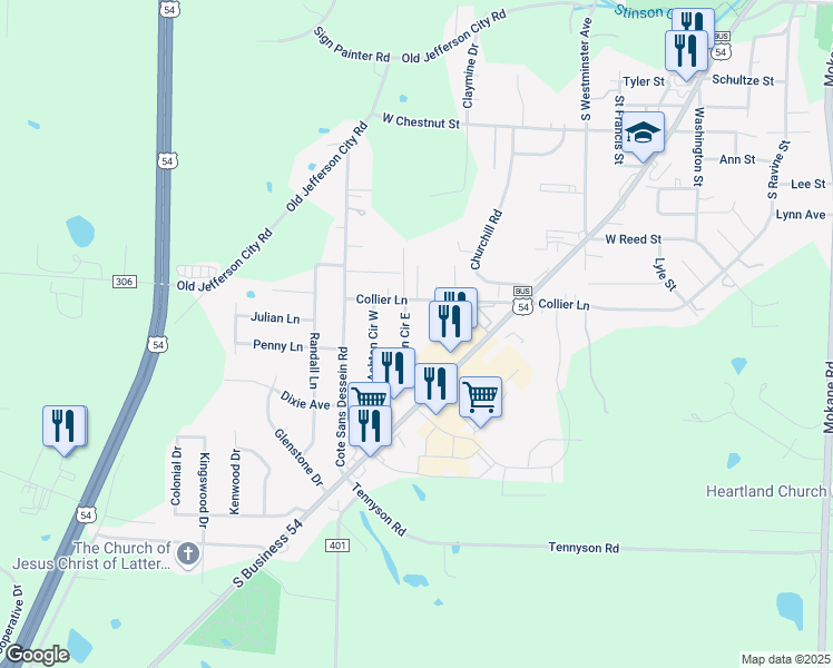 map of restaurants, bars, coffee shops, grocery stores, and more near 1101-1299 Ashton Cir E in Fulton