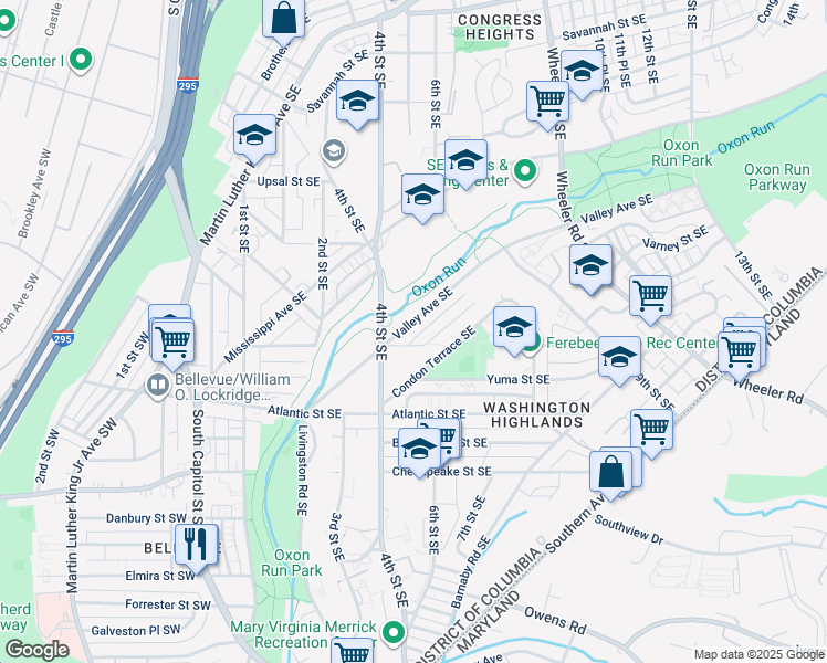 map of restaurants, bars, coffee shops, grocery stores, and more near 419 Valley Avenue Southeast in Washington