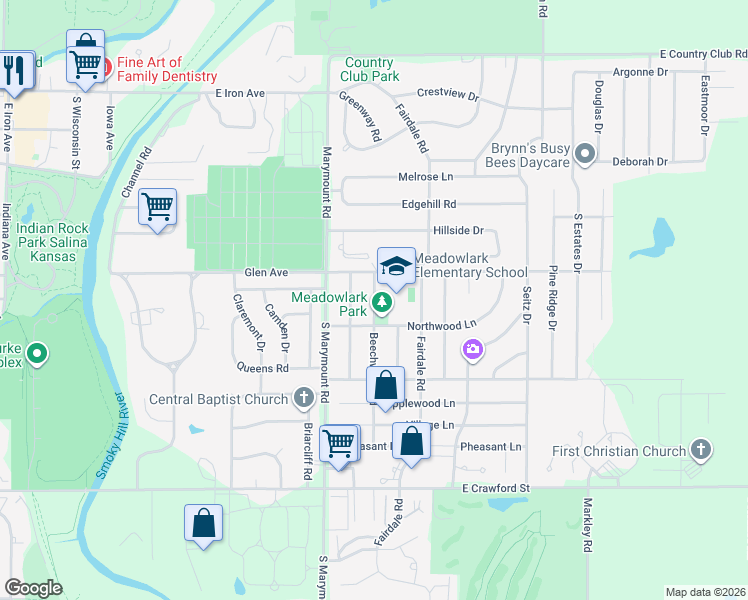 map of restaurants, bars, coffee shops, grocery stores, and more near 485 Beechwood Rd in Salina