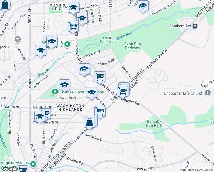 map of restaurants, bars, coffee shops, grocery stores, and more near 1313 Barnaby Terrace Southeast in Washington