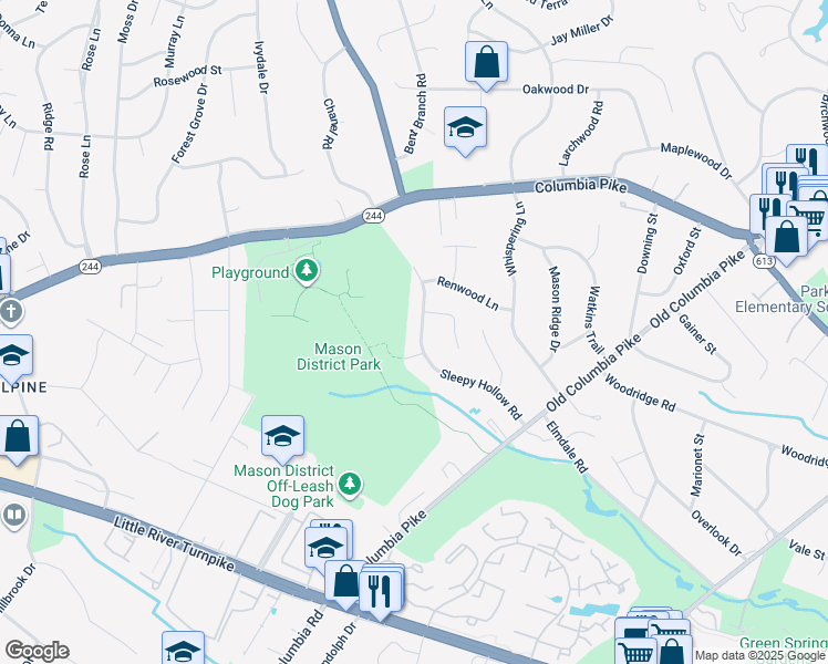 map of restaurants, bars, coffee shops, grocery stores, and more near 4116 Sleepy Hollow Road in Annandale