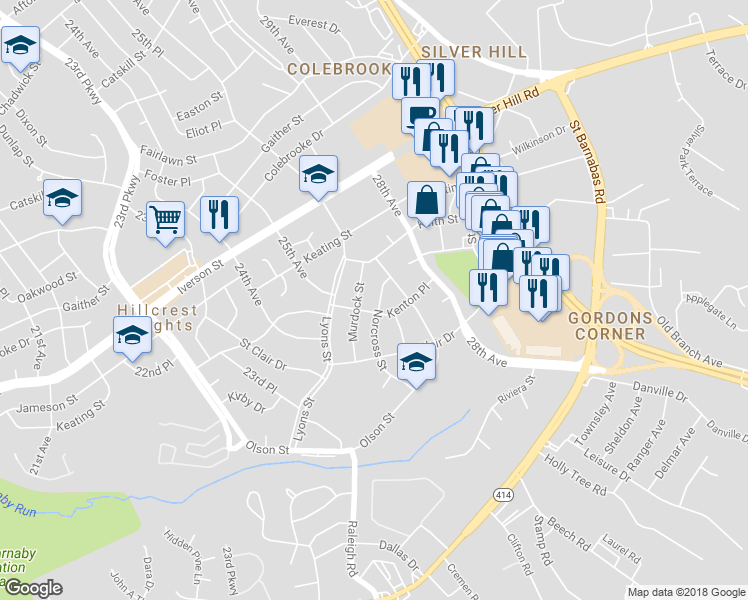 map of restaurants, bars, coffee shops, grocery stores, and more near 4017 Norcross Street in Temple Hills