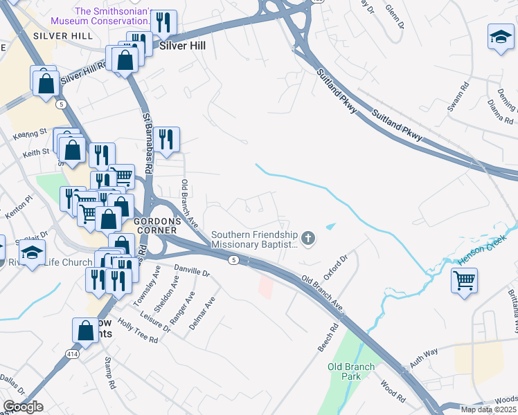 map of restaurants, bars, coffee shops, grocery stores, and more near 4117 Crab Apple Court in Hillcrest Heights