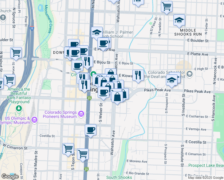 map of restaurants, bars, coffee shops, grocery stores, and more near in Colorado Springs