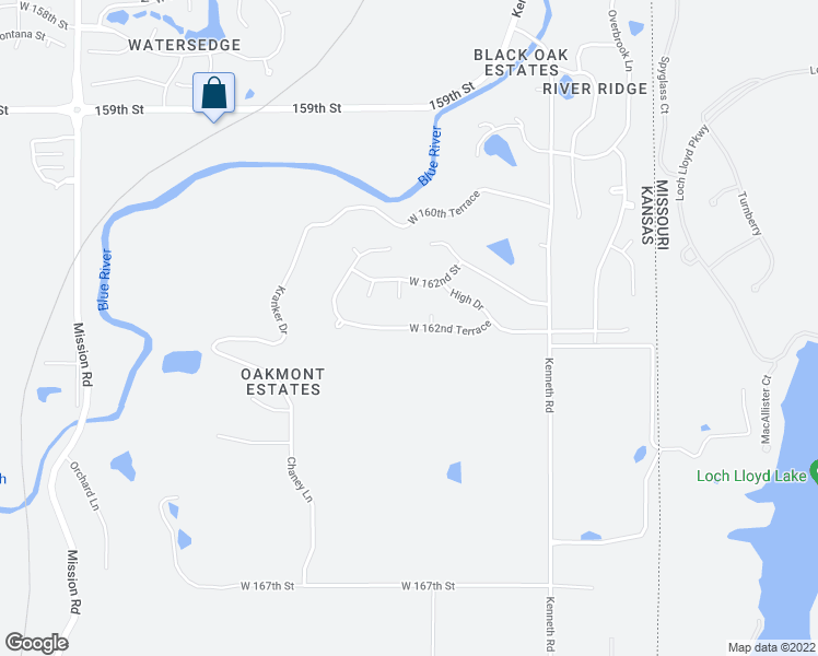 map of restaurants, bars, coffee shops, grocery stores, and more near 2715 West 162nd Terrace in Stilwell