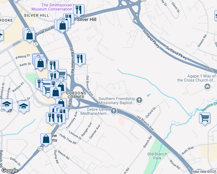 map of restaurants, bars, coffee shops, grocery stores, and more near 4219 Apple Orchard Lane in Suitland-Silver Hill