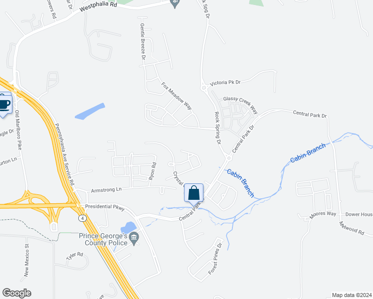 map of restaurants, bars, coffee shops, grocery stores, and more near 4010 Winding Waters Terrace in Upper Marlboro
