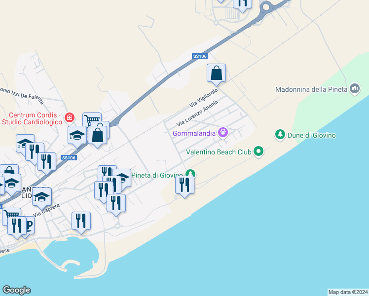 map of restaurants, bars, coffee shops, grocery stores, and more near 1B Via U. Fondacaro in Catanzaro