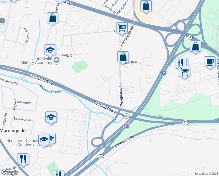 map of restaurants, bars, coffee shops, grocery stores, and more near 5910 Taylor Road in Riverdale Park