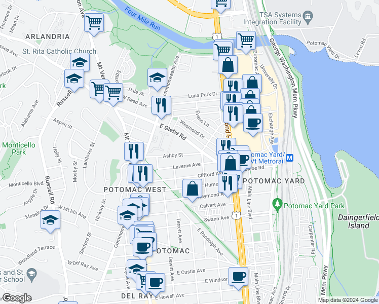 map of restaurants, bars, coffee shops, grocery stores, and more near 101 Independence Avenue Southeast in Washington