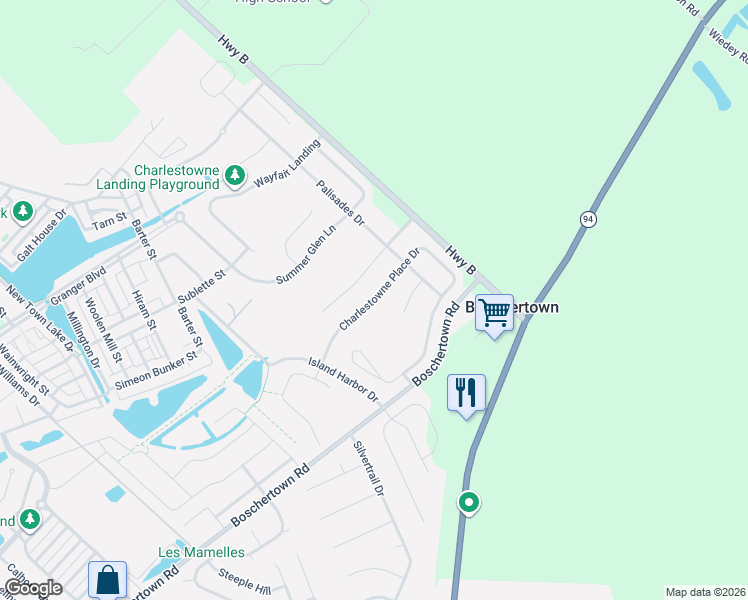 map of restaurants, bars, coffee shops, grocery stores, and more near 416 Copperfield Court in Saint Charles