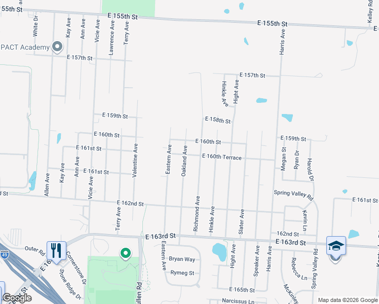 map of restaurants, bars, coffee shops, grocery stores, and more near 16103 Oakland Avenue in Belton