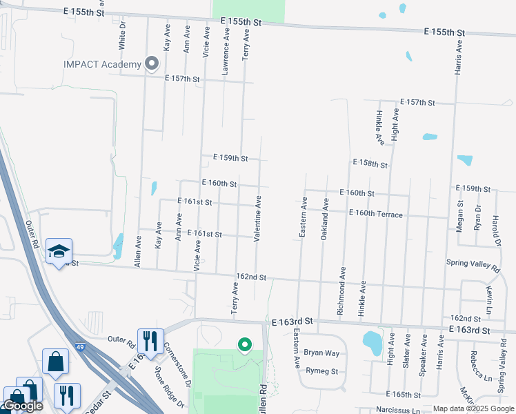 map of restaurants, bars, coffee shops, grocery stores, and more near 7098 East 161st Street in Belton
