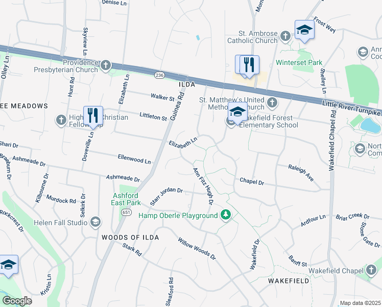 map of restaurants, bars, coffee shops, grocery stores, and more near 4146 Elizabeth Lane in Annandale
