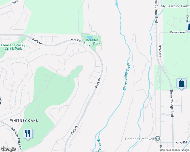 map of restaurants, bars, coffee shops, grocery stores, and more near 2971 Cricket Club Court in Rocklin