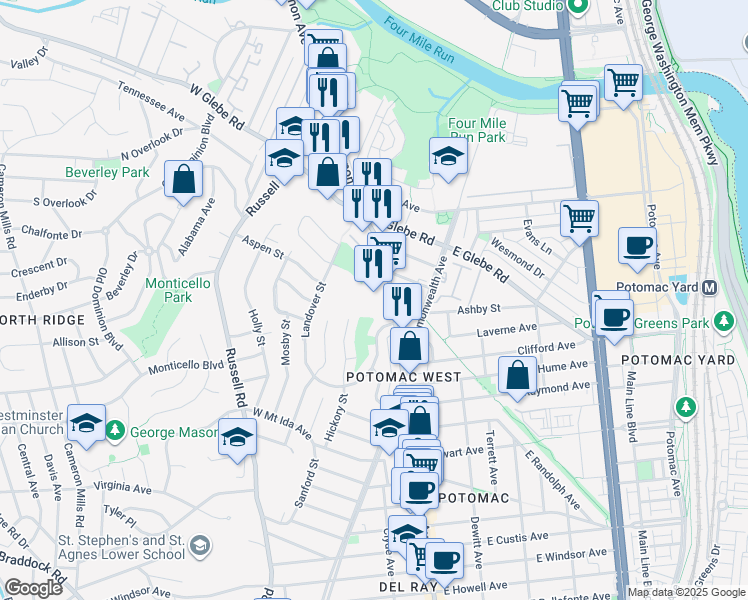 map of restaurants, bars, coffee shops, grocery stores, and more near 101 Independence Avenue Southeast in Washington