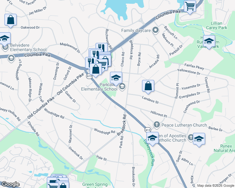 map of restaurants, bars, coffee shops, grocery stores, and more near 4116 Braddock Road in Alexandria