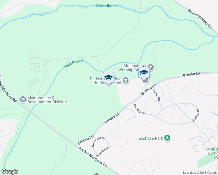 map of restaurants, bars, coffee shops, grocery stores, and more near 12650 Brooke Lane in Upper Marlboro