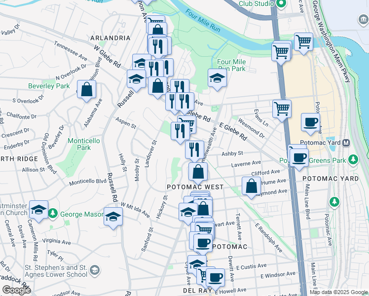 map of restaurants, bars, coffee shops, grocery stores, and more near 101 Independence Avenue Southeast in Washington