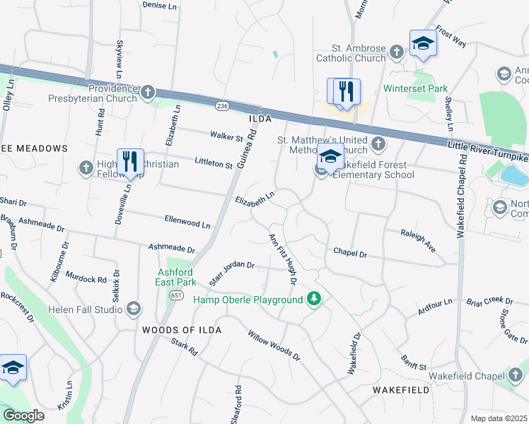 map of restaurants, bars, coffee shops, grocery stores, and more near 4146 Elizabeth Lane in Annandale