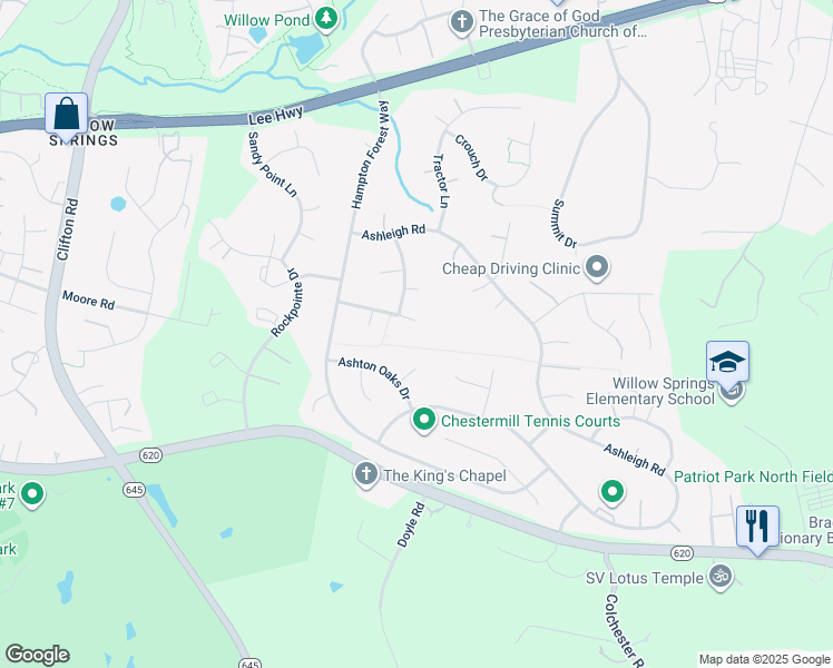 map of restaurants, bars, coffee shops, grocery stores, and more near 12977 Hampton Forest Court in Fairfax